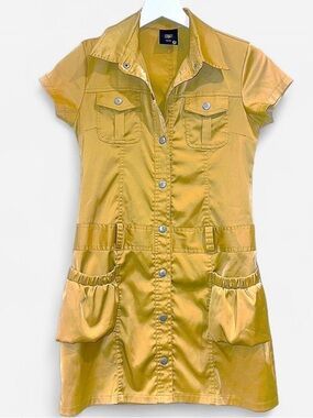 Yellow Short-Sleeve Button-Front Mini Dress
